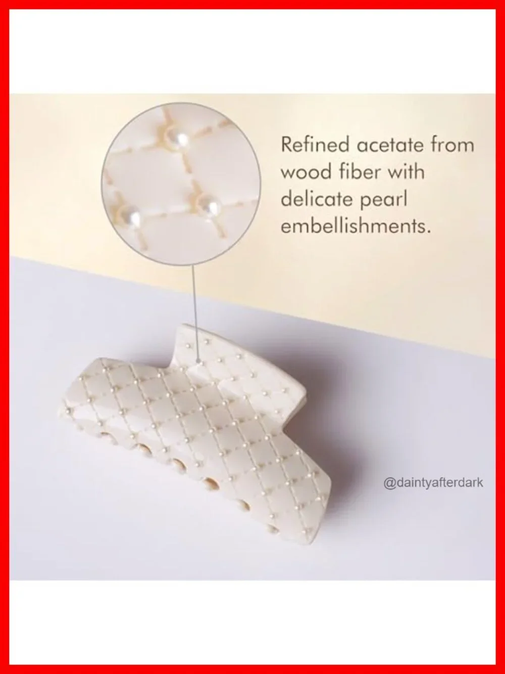 Rectangular Claw Clip with Pearl Beads, Secure Grip for Thin to Medium Hair
